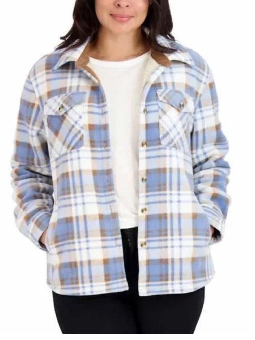 Sage Collective Blue Plaid Plush Lined Shirt Jacket Shacket Size S